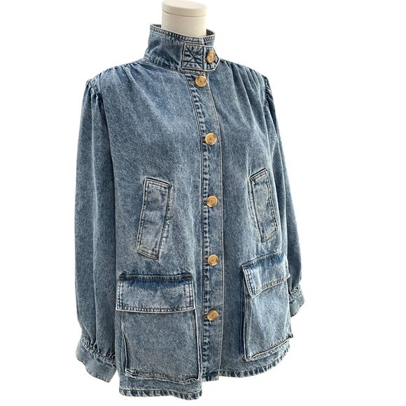 Steve Madden Marceline Oversized Denim Jacket Butterfly Patch Vintage Y2K S - Picture 6 of 13